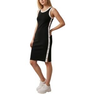 La Madona Y2K Tank Knit Dress M Black White Buttons Stretch Sporty Minimalist